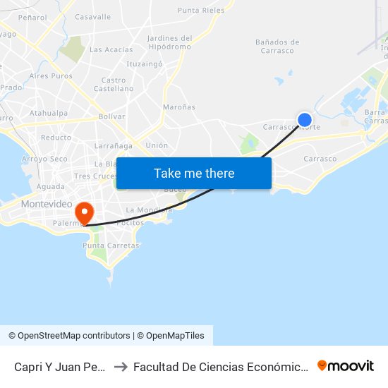 Capri Y Juan Pedro Beranger to Facultad De Ciencias Económicas Y De Administración map
