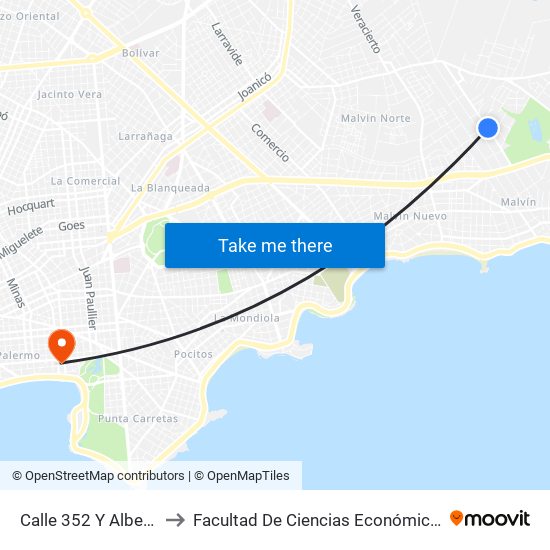 Calle 352 Y Alberto Zum Felde to Facultad De Ciencias Económicas Y De Administración map