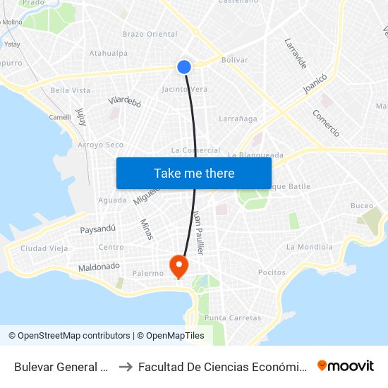 Bulevar General Artigas Y Cufré to Facultad De Ciencias Económicas Y De Administración map
