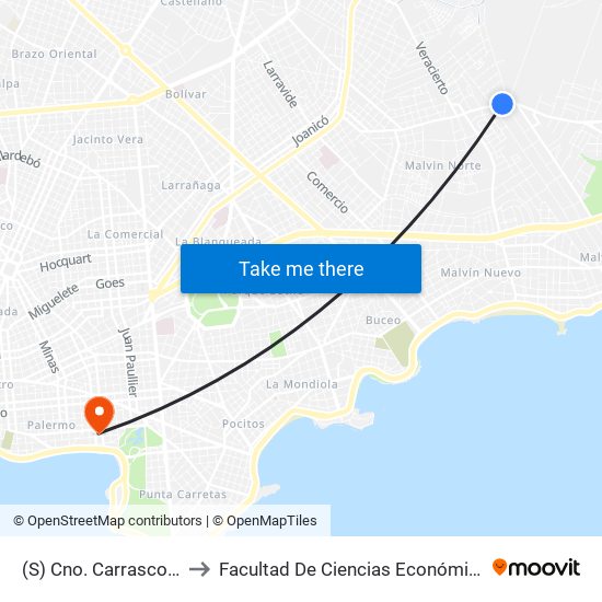 (S) Cno. Carrasco & Pedro Cosio to Facultad De Ciencias Económicas Y De Administración map