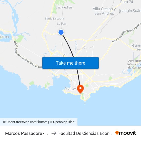 Marcos Passadore - Cno Osvaldo Rodriguez to Facultad De Ciencias Económicas Y De Administración map
