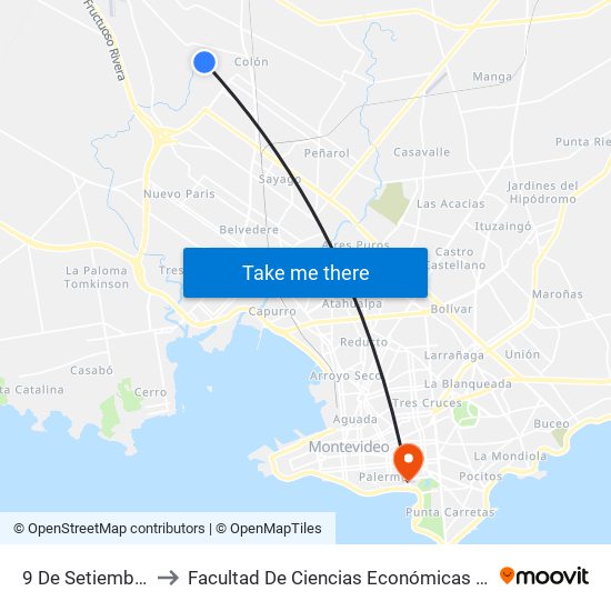 9 De Setiembre - Carve to Facultad De Ciencias Económicas Y De Administración map