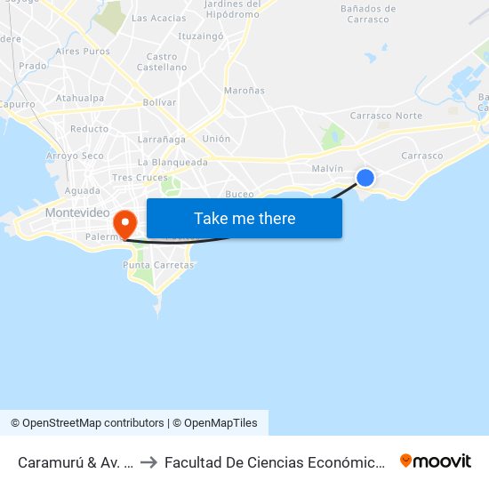 Caramurú & Av. General Paz to Facultad De Ciencias Económicas Y De Administración map