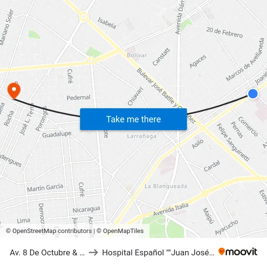 Av. 8 De Octubre & Larravide to Hospital Español ""Juan José Crottoggini"" map