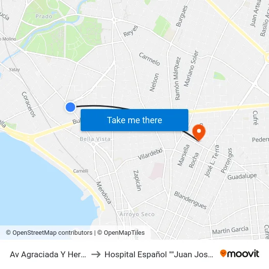 Av Agraciada Y Hermanos Gil to Hospital Español ""Juan José Crottoggini"" map