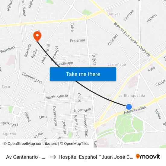 Av Centenario - Av Italia to Hospital Español ""Juan José Crottoggini"" map