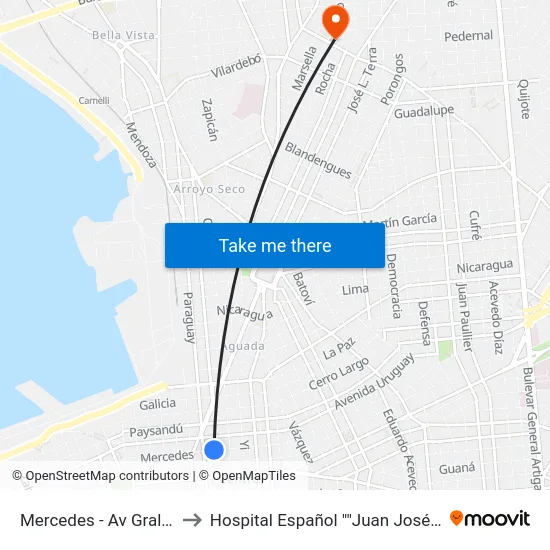 Mercedes - Av Gral Rondeau to Hospital Español ""Juan José Crottoggini"" map