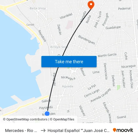 Mercedes - Rio Branco to Hospital Español ""Juan José Crottoggini"" map