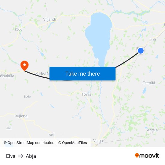 Elva to Abja map