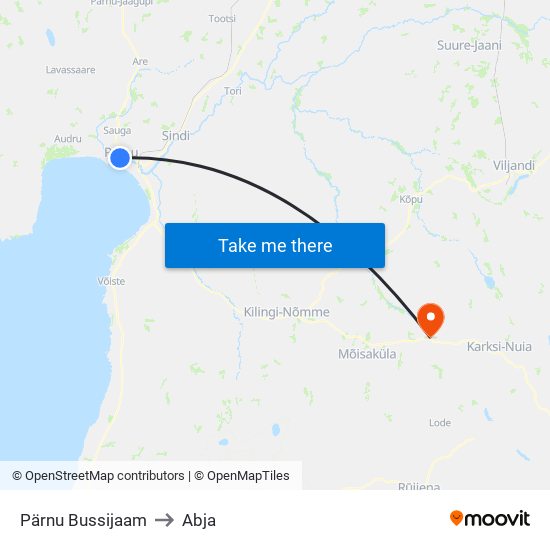 Pärnu Bussijaam to Abja map