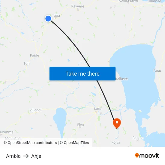 Ambla to Ahja map