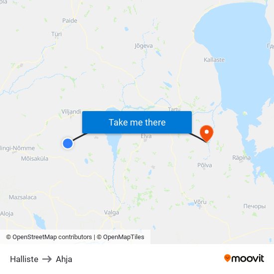 Halliste to Ahja map