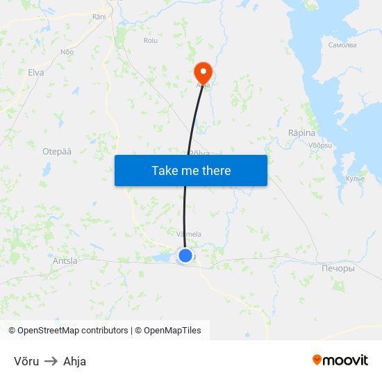 Võru to Ahja map