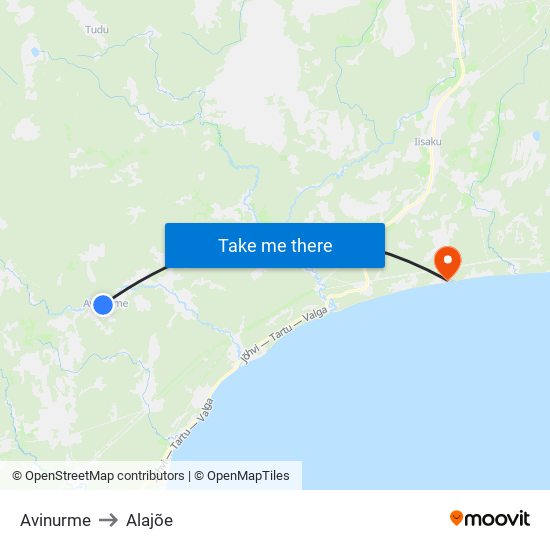 Avinurme to Alajõe map