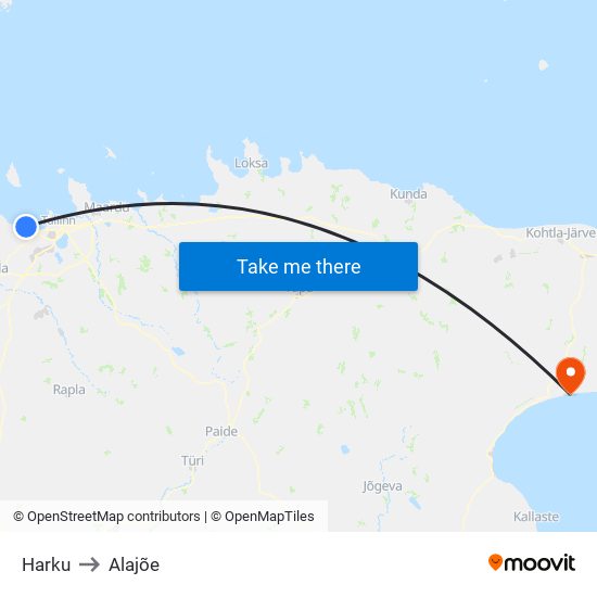 Harku to Alajõe map