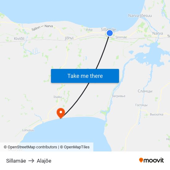 Sillamäe to Alajõe map