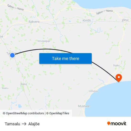 Tamsalu to Alajõe map