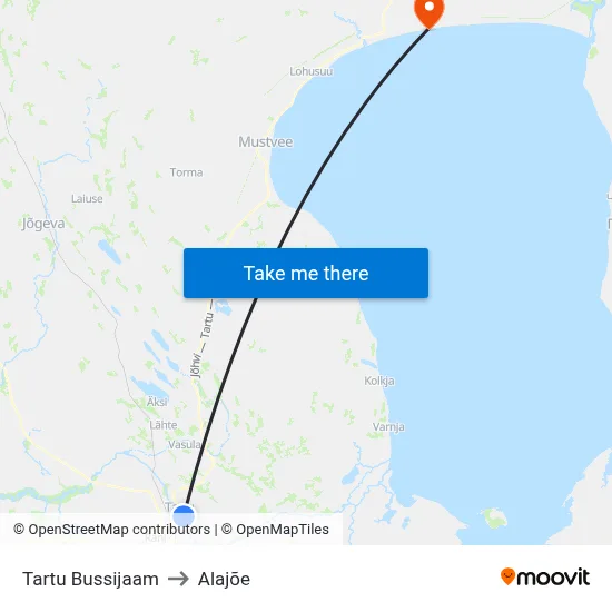 Tartu Bussijaam to Alajõe map