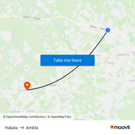 Haljala to Ambla map