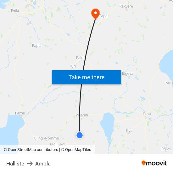 Halliste to Ambla map