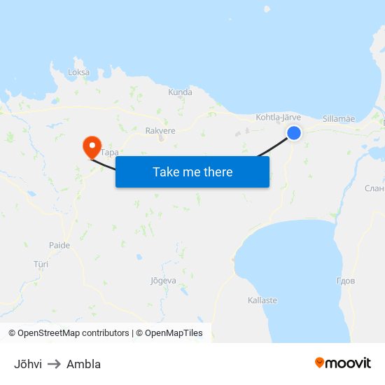 Jõhvi to Ambla map