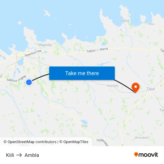 Kiili to Ambla map
