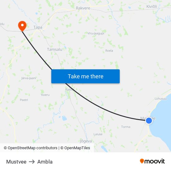 Mustvee to Ambla map