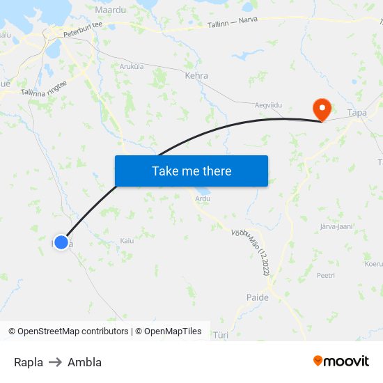 Rapla to Ambla map
