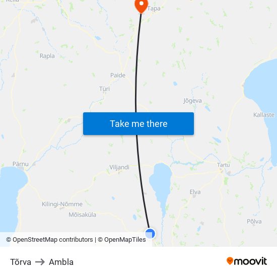 Tõrva to Ambla map