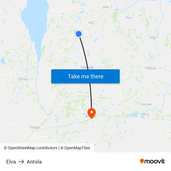 Elva to Antsla map