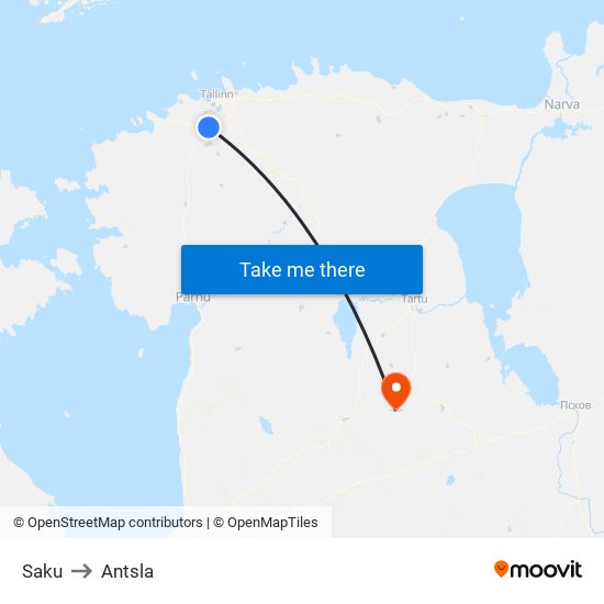 Saku to Antsla map