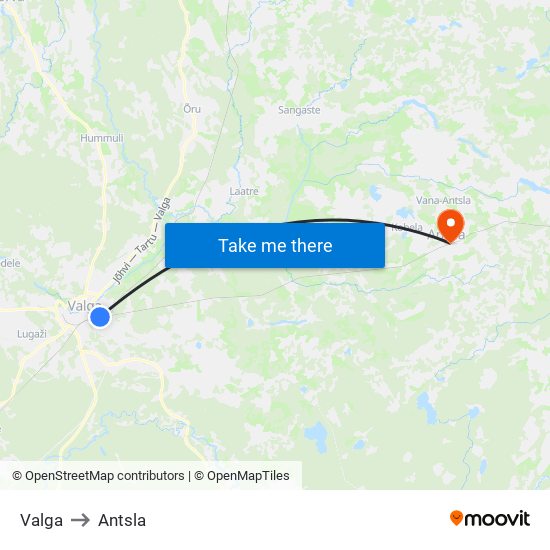 Valga to Antsla map