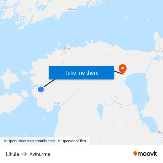 Lihula to Avinurme map