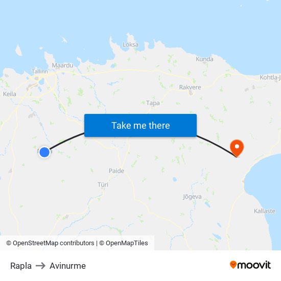 Rapla to Avinurme map