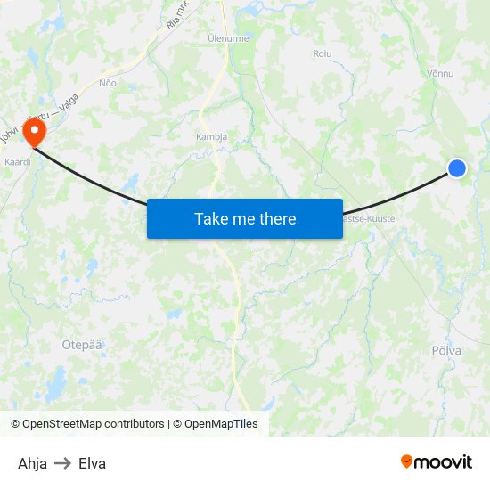 Ahja to Elva map