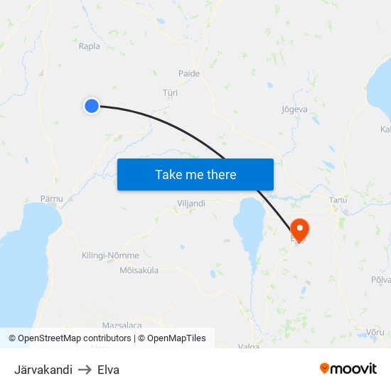 Järvakandi to Elva map