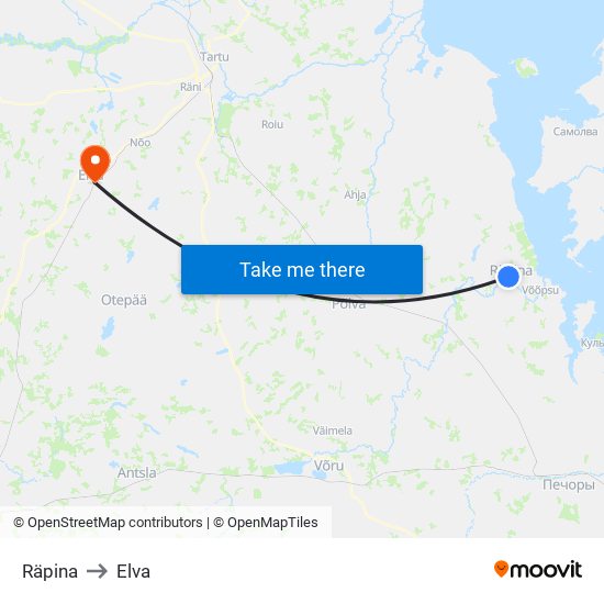 Räpina to Elva map