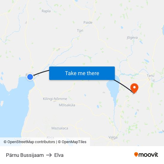 Pärnu Bussijaam to Elva map