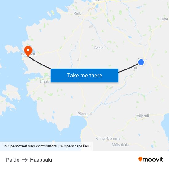 Paide to Haapsalu map