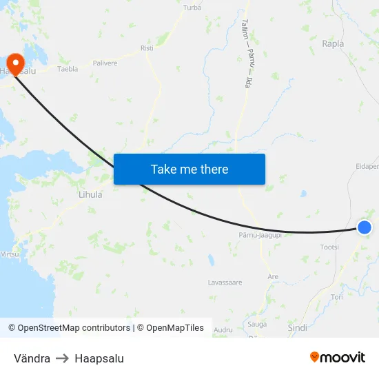 Vändra to Haapsalu map