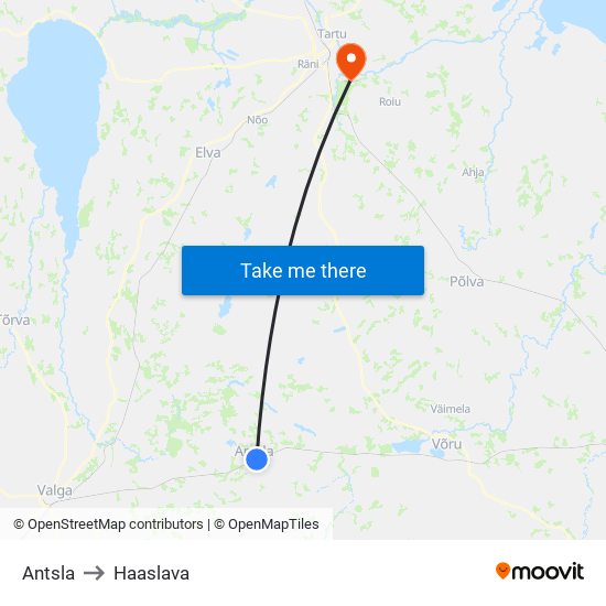 Antsla to Haaslava map