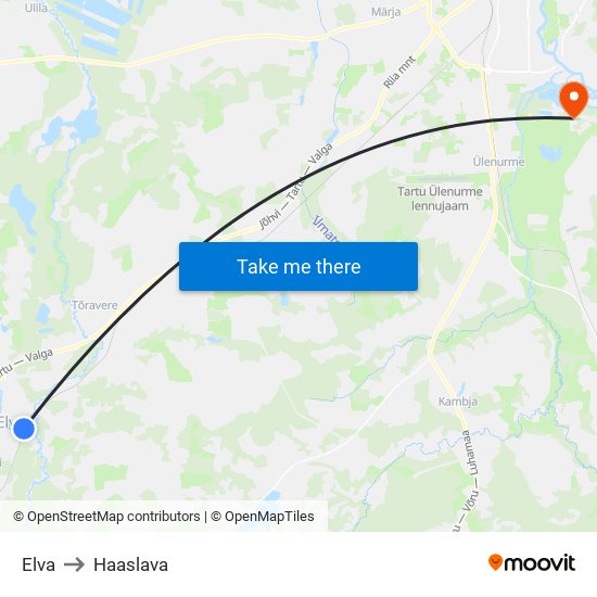 Elva to Haaslava map