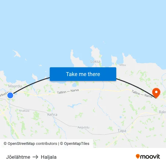 Jõelähtme to Haljala map