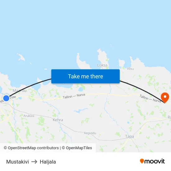 Mustakivi to Haljala map