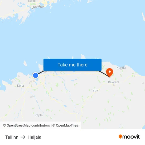 Tallinn to Haljala map