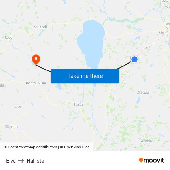 Elva to Halliste map