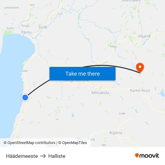 Häädemeeste to Halliste map