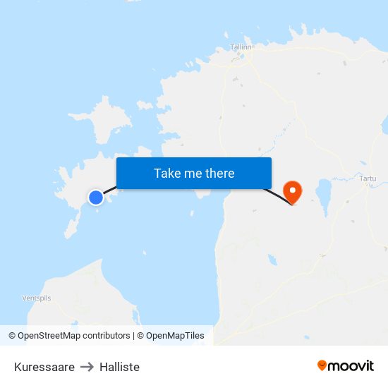 Kuressaare to Halliste map