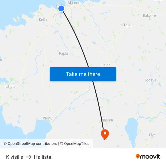 Kivisilla to Halliste map