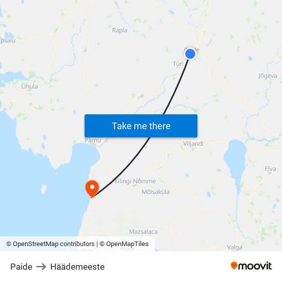 Paide to Häädemeeste map